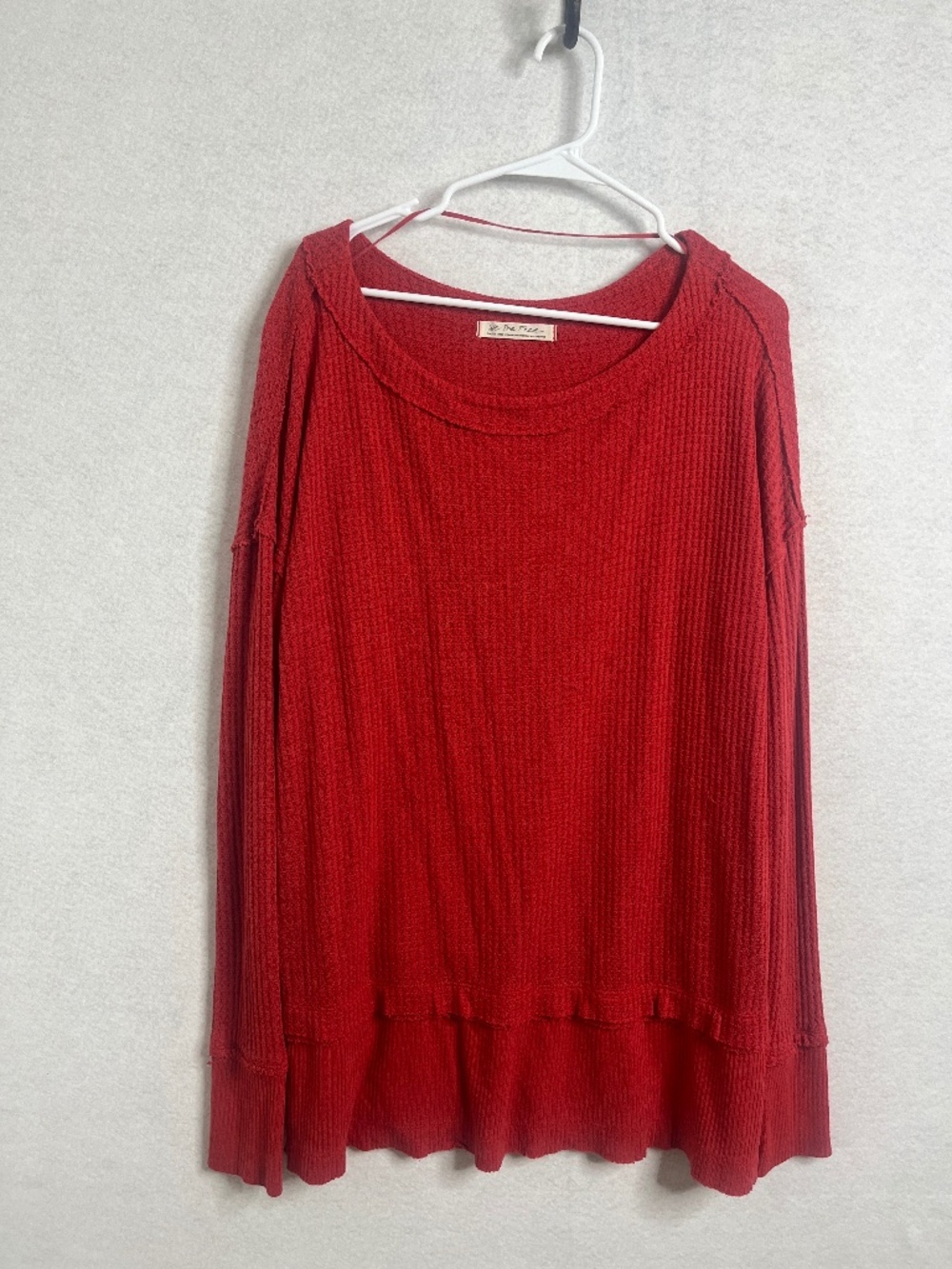 Free People We The Free Red Waffle Knit Top | Small | Boho Thermal
